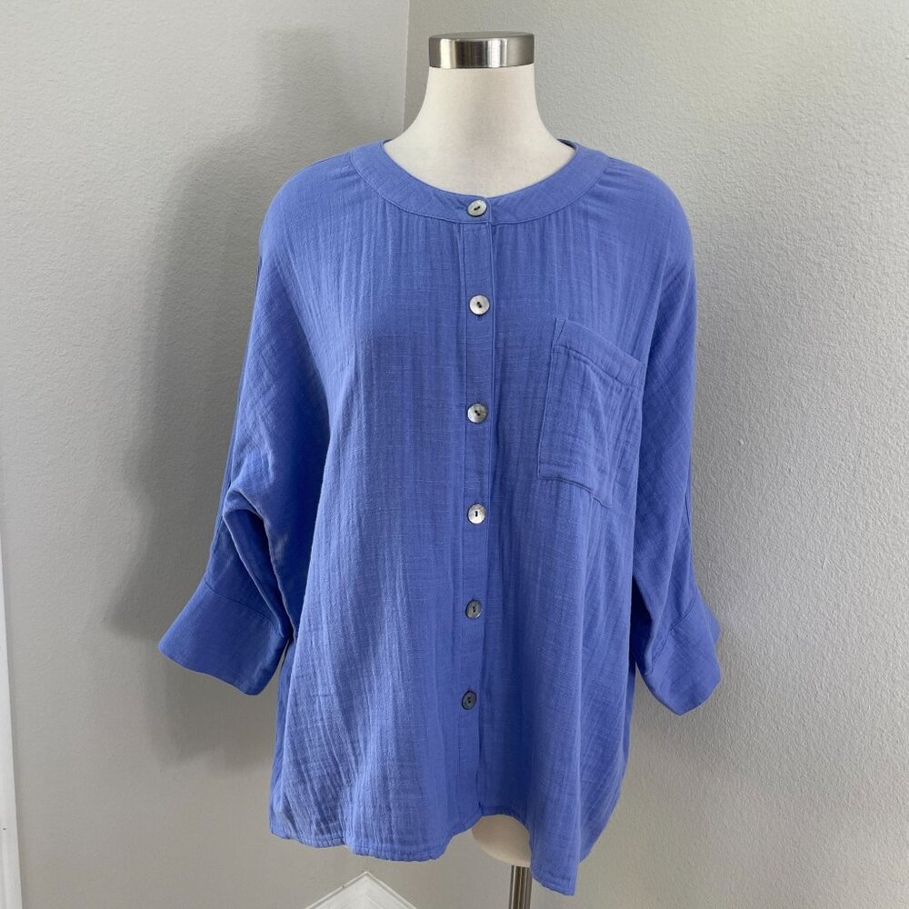 NEW Pure J Jill Womens Large Purple Button Up Double Cloth High Low Top Shirt‎